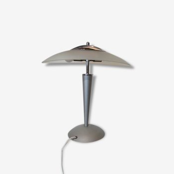 Lampe champignon vintage, alu, verre et inox