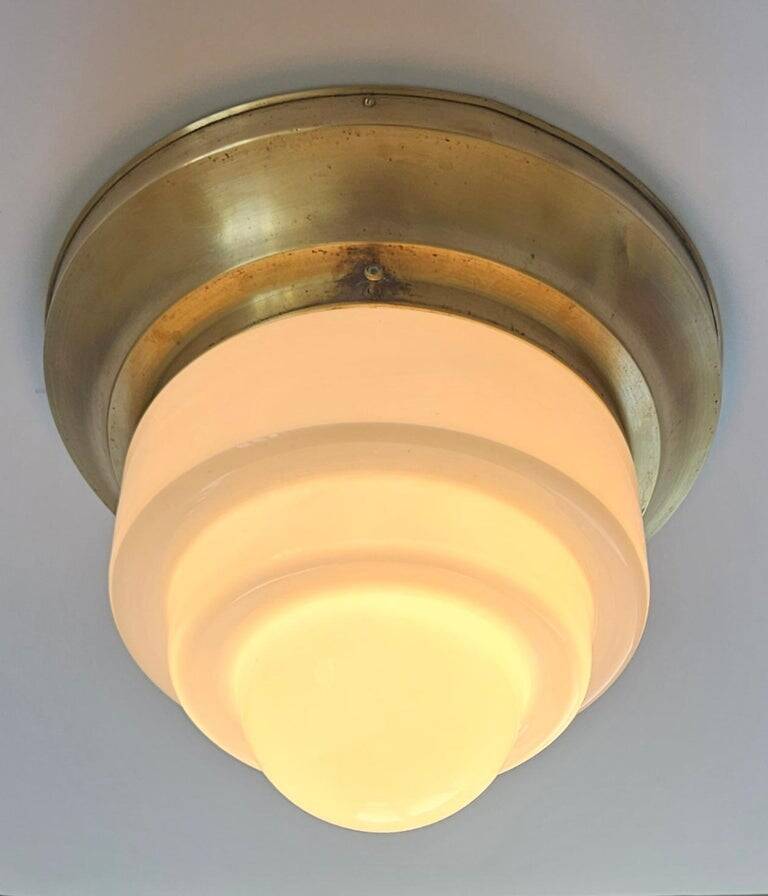 Plafonnier en Laiton et Verre Opale Franta Anyz, années 1930