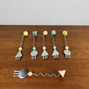Rare and original Set of 6 Memphis dessert forks, Japan, 1980/90