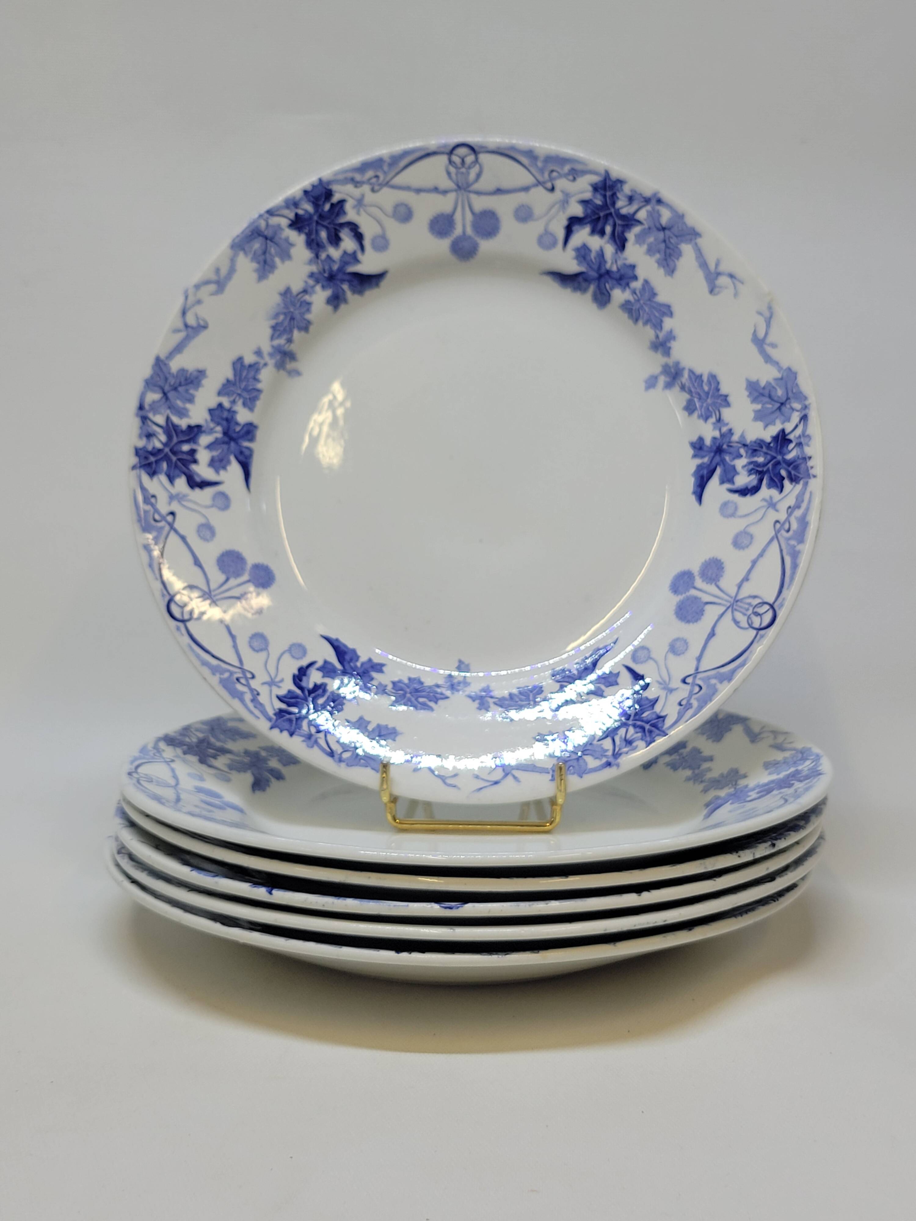 6 Small Flat Plates KG Lunéville Model Lautrec Art Nouveau Decor