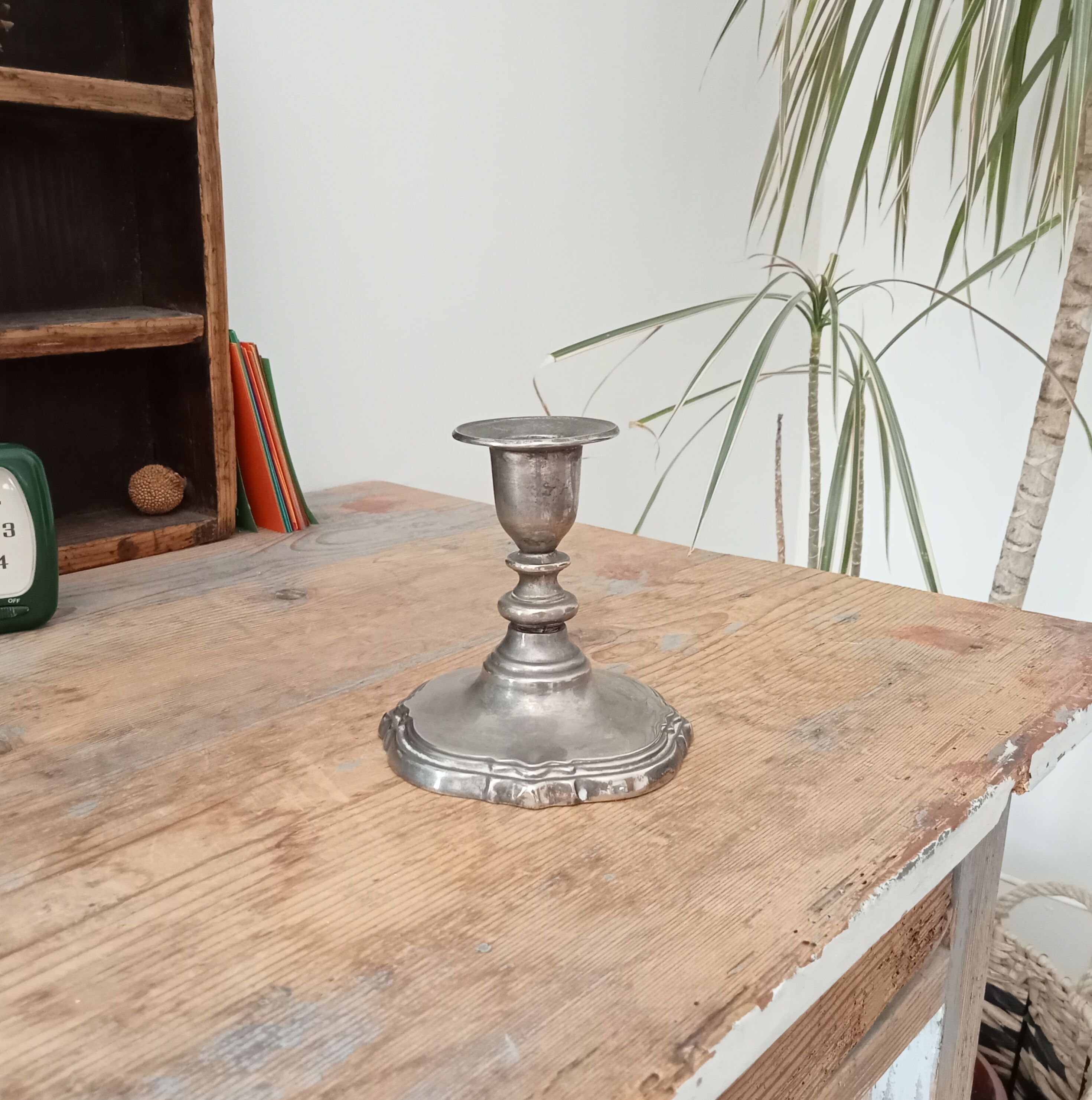 Vintage pewter candle holder