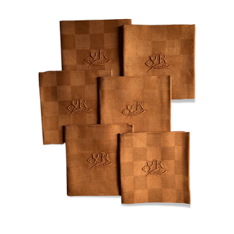 Suite of six antique napkins in pure linen tinted with speculoos