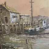Marine - fishing port at dusk. Signed C.Robert