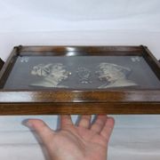 Basque service tray cross character under glass wood vintage handles painting