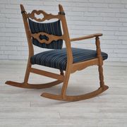 1970s, Danish design, oak wood rocking chair with footstool, furniture wool, original condition.