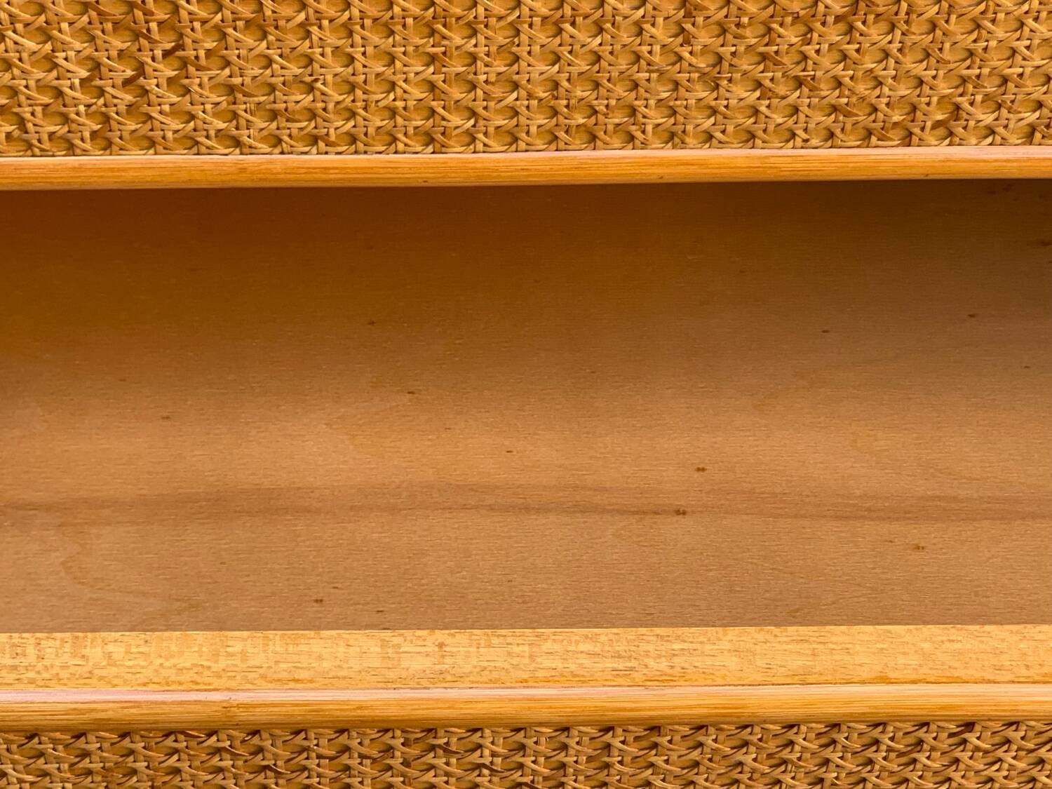 Chest of drawers and bedside table in rattan cane and oak, vintage 1970s