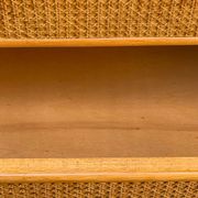Dresser and its bedside table in rattan caning and vintage oak from the 1970s.