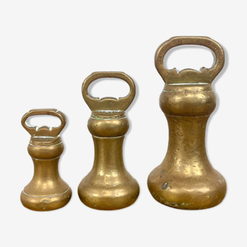 Antique victorian brass scale weights set of 3