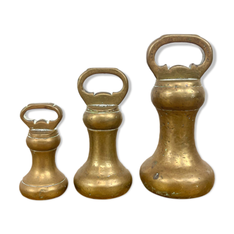 Antique victorian brass scale weights set of 3