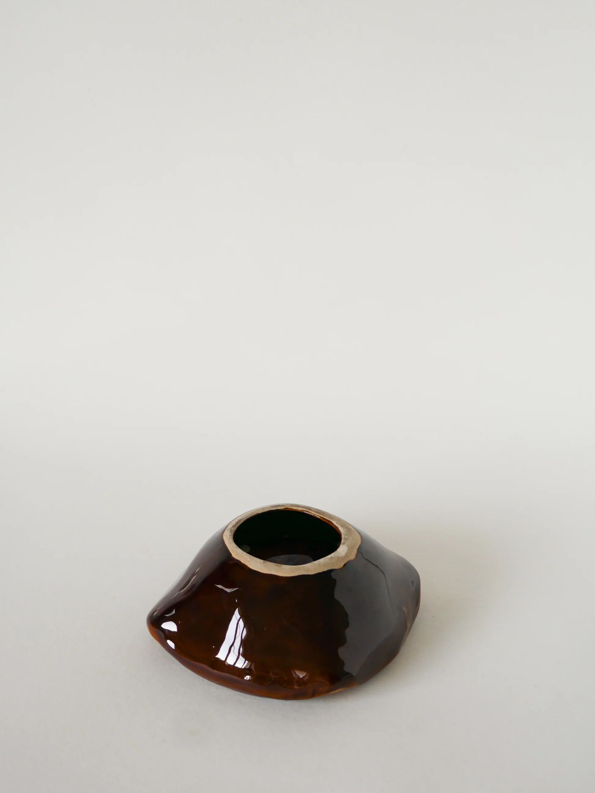 Ceramic mortar catchall, brown, 1970