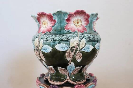 Art Nouveau ceramic vase with column, Italy early 20th century