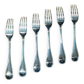 Series of 6 large forks in silver metal Christofle pearl model