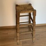 Stool high straw wood turned