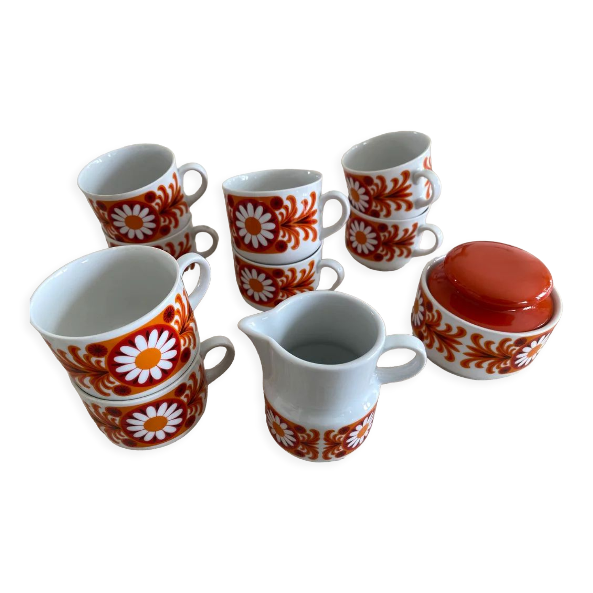 Set of 8 coffee cups, milk pot, sugar bowl Bavaria porcelain 70