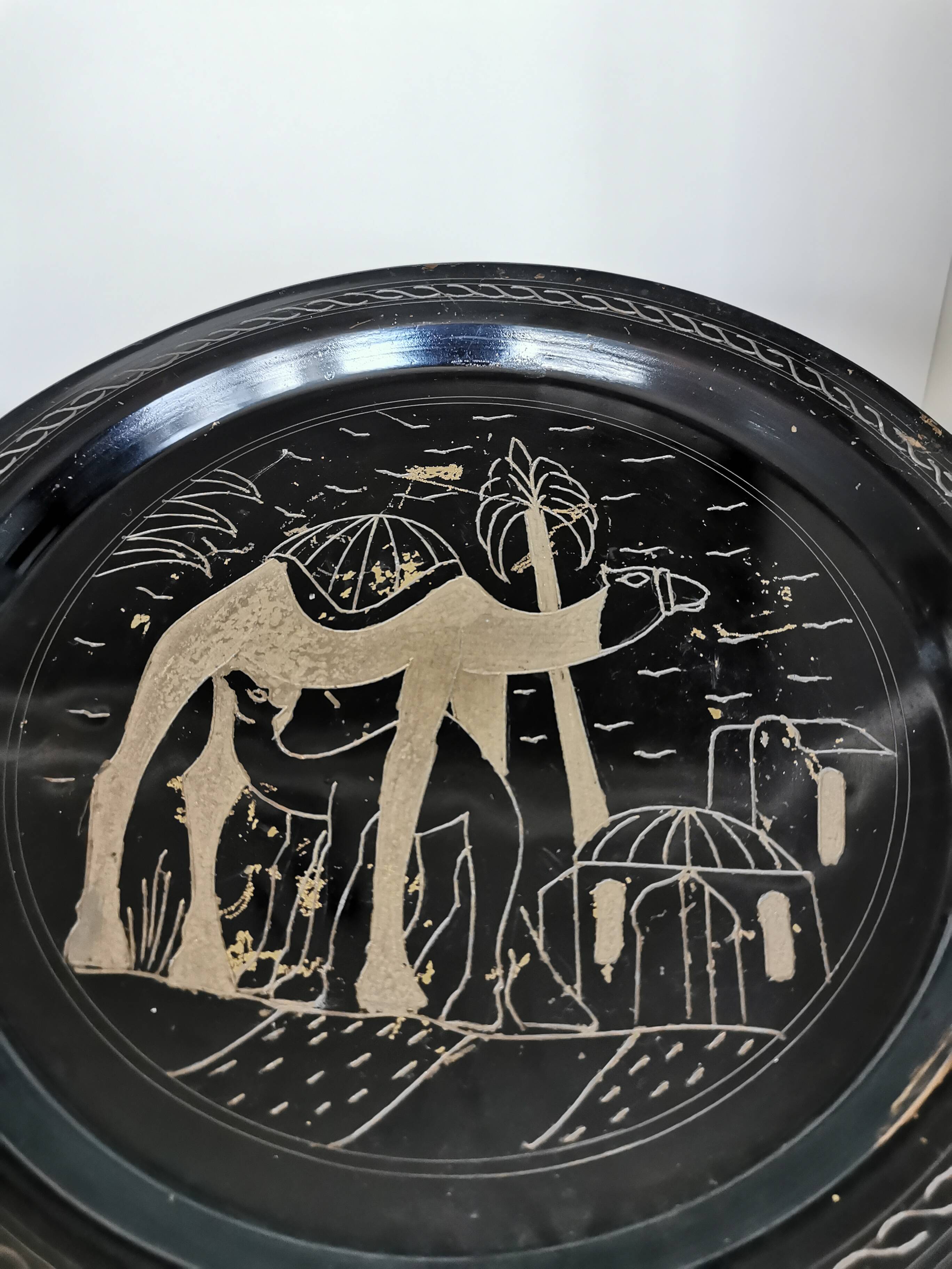 Plaque en laiton vintage de chameau : décoration murale tunisienne des années 1980