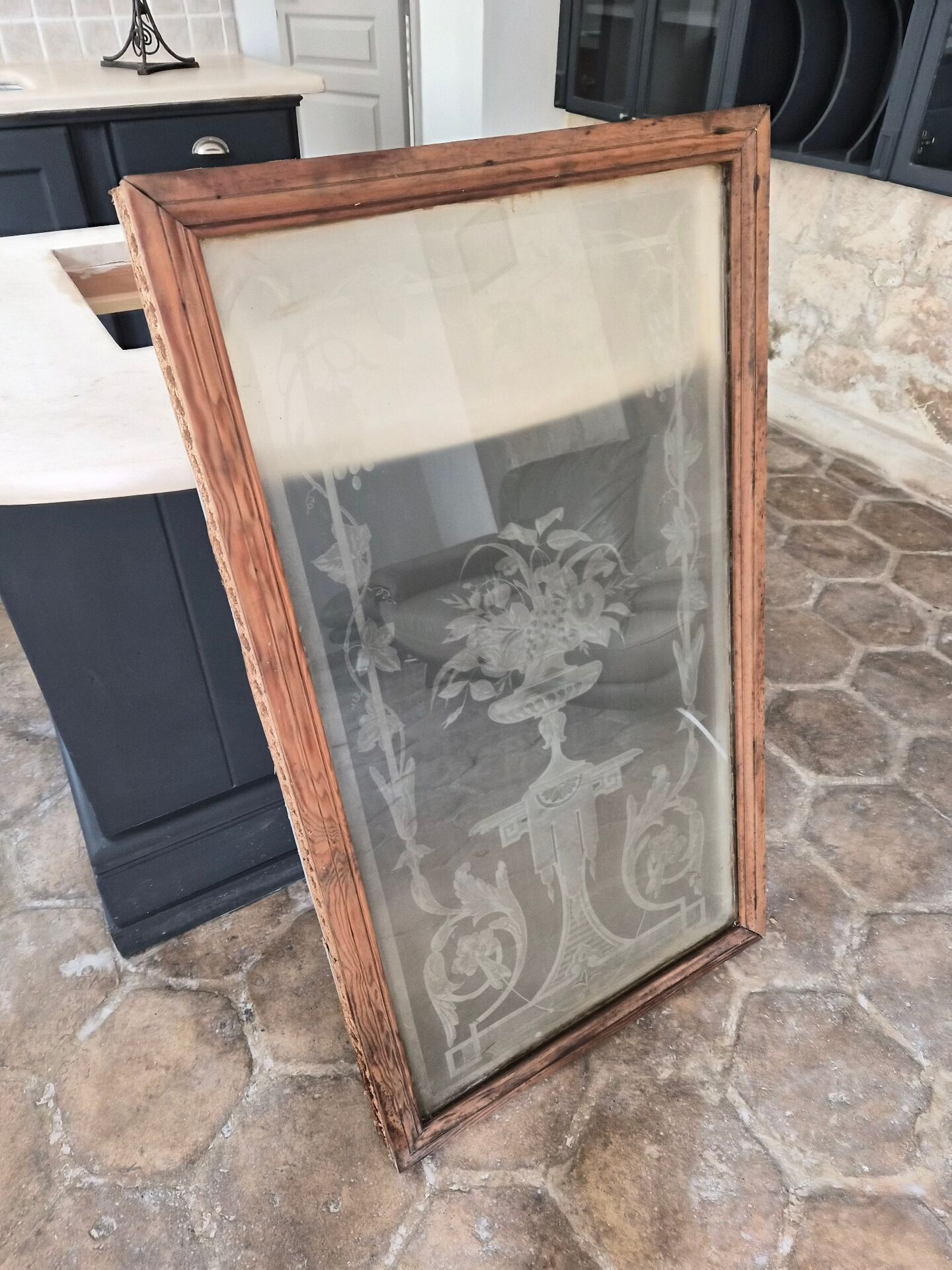 Vitre de bistrot parisien en verre dépoli 1900
