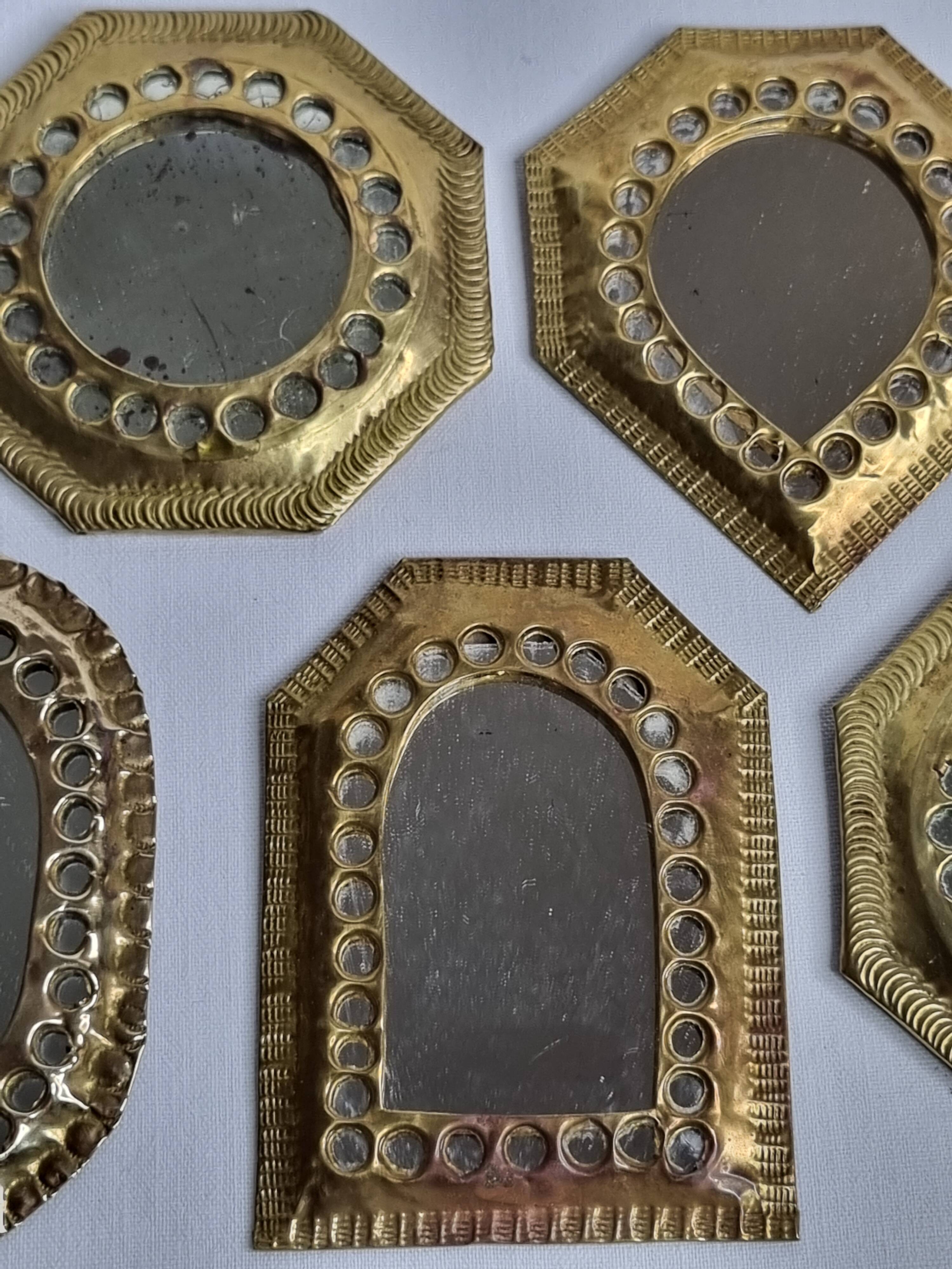 Set of 7 vintage Moroccan openwork brass mirrors