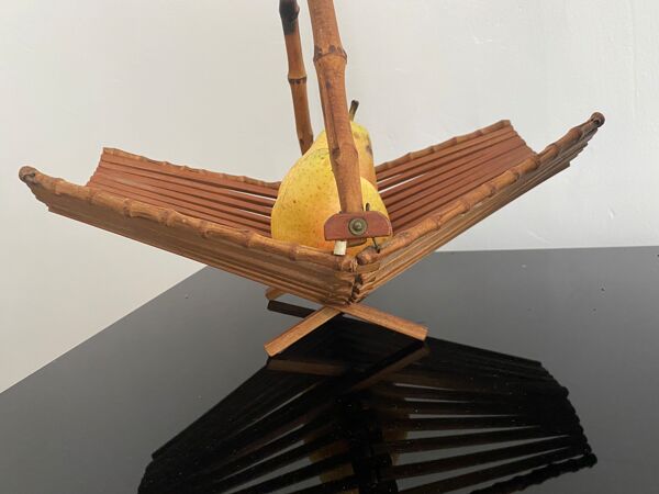 Panier en rotin et bambou années 60