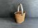 Ancien sac panier en vannerie, bois et cuir, XIXe siècle