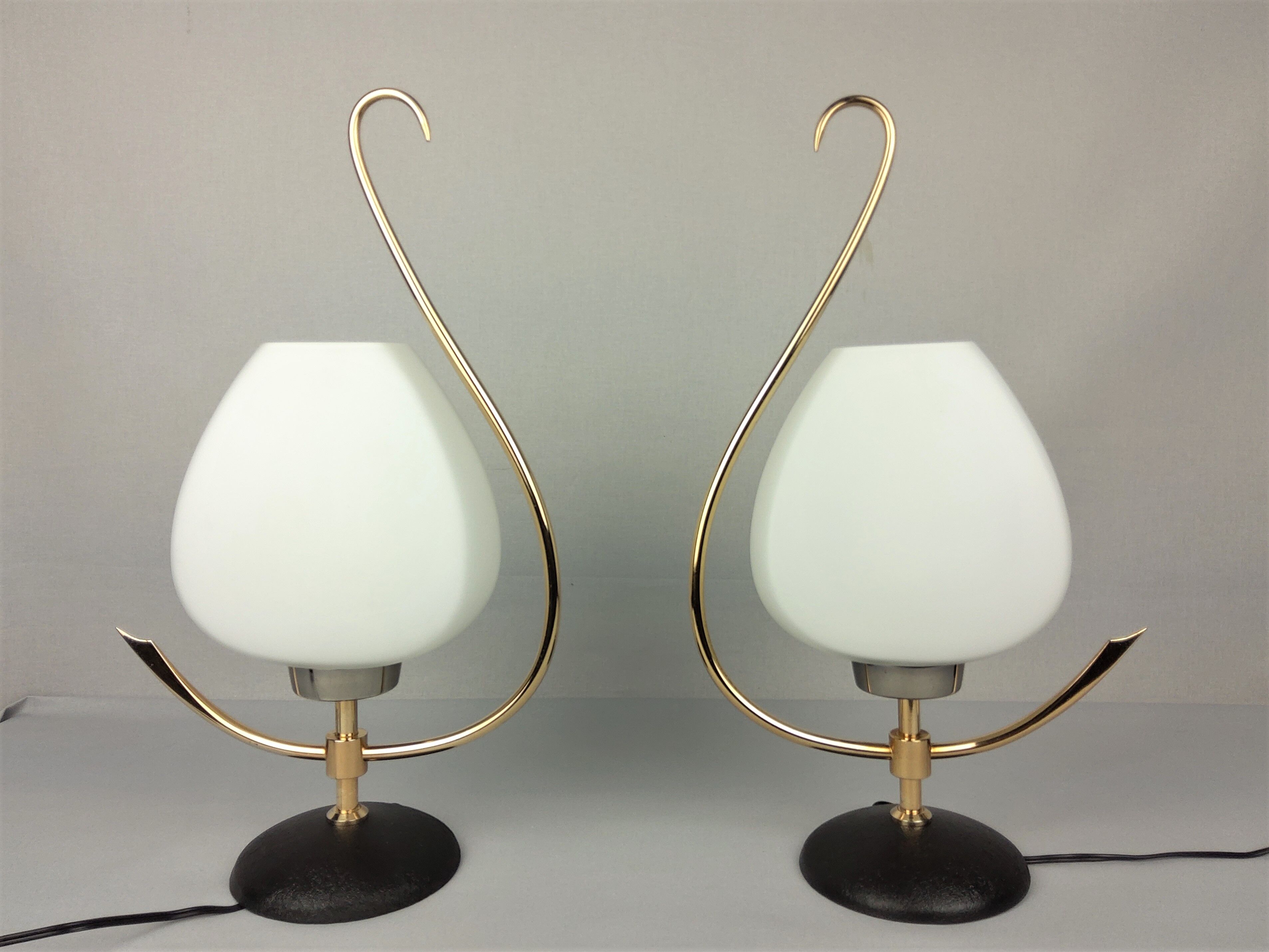 2 arlus opaline and brass lamps 1960