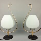 2 lampes arlus opaline et laiton 1960