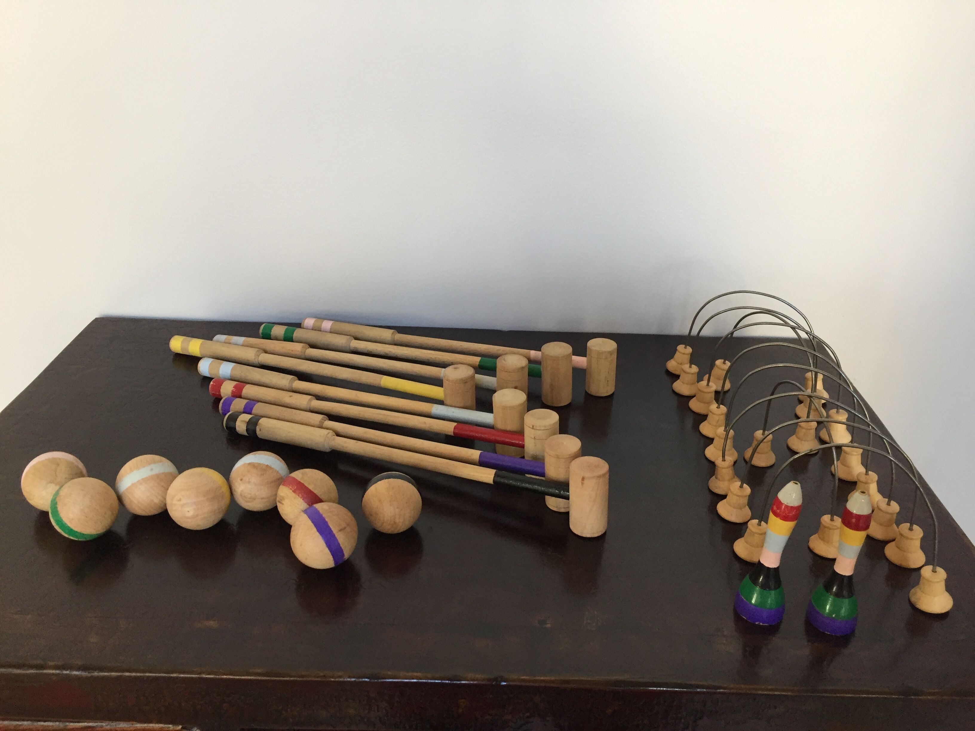 Jeu de croquet de table en bois vintage