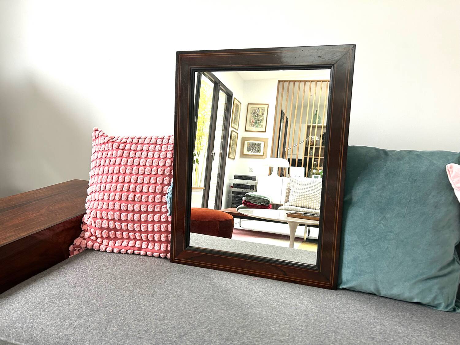 Art Deco rosewood and brass mirror