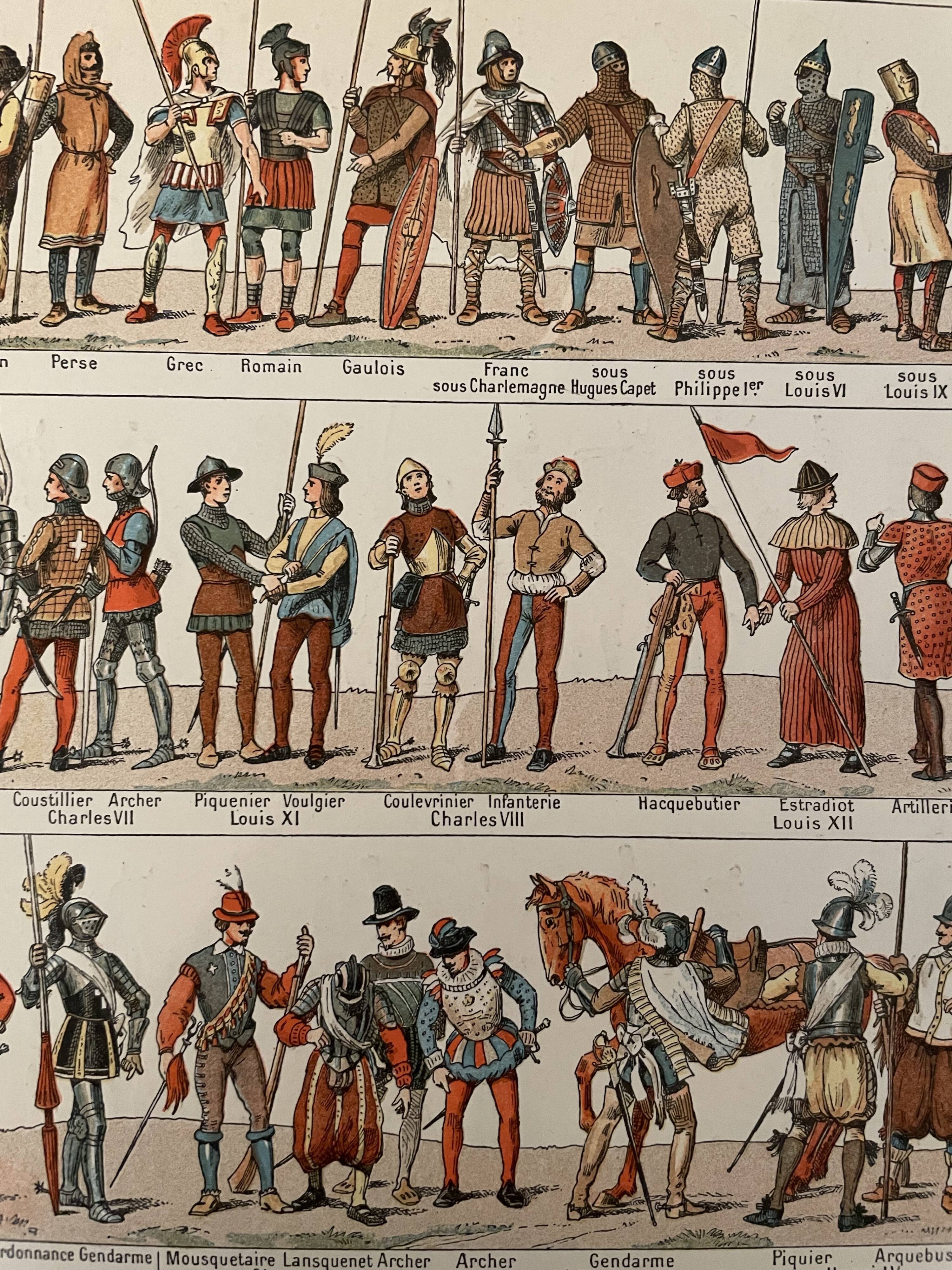 Lithograph engraving on military costumes 1897