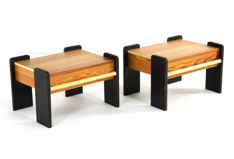 Set of 2 pine bedside tables - vintage mid-century nightstands.