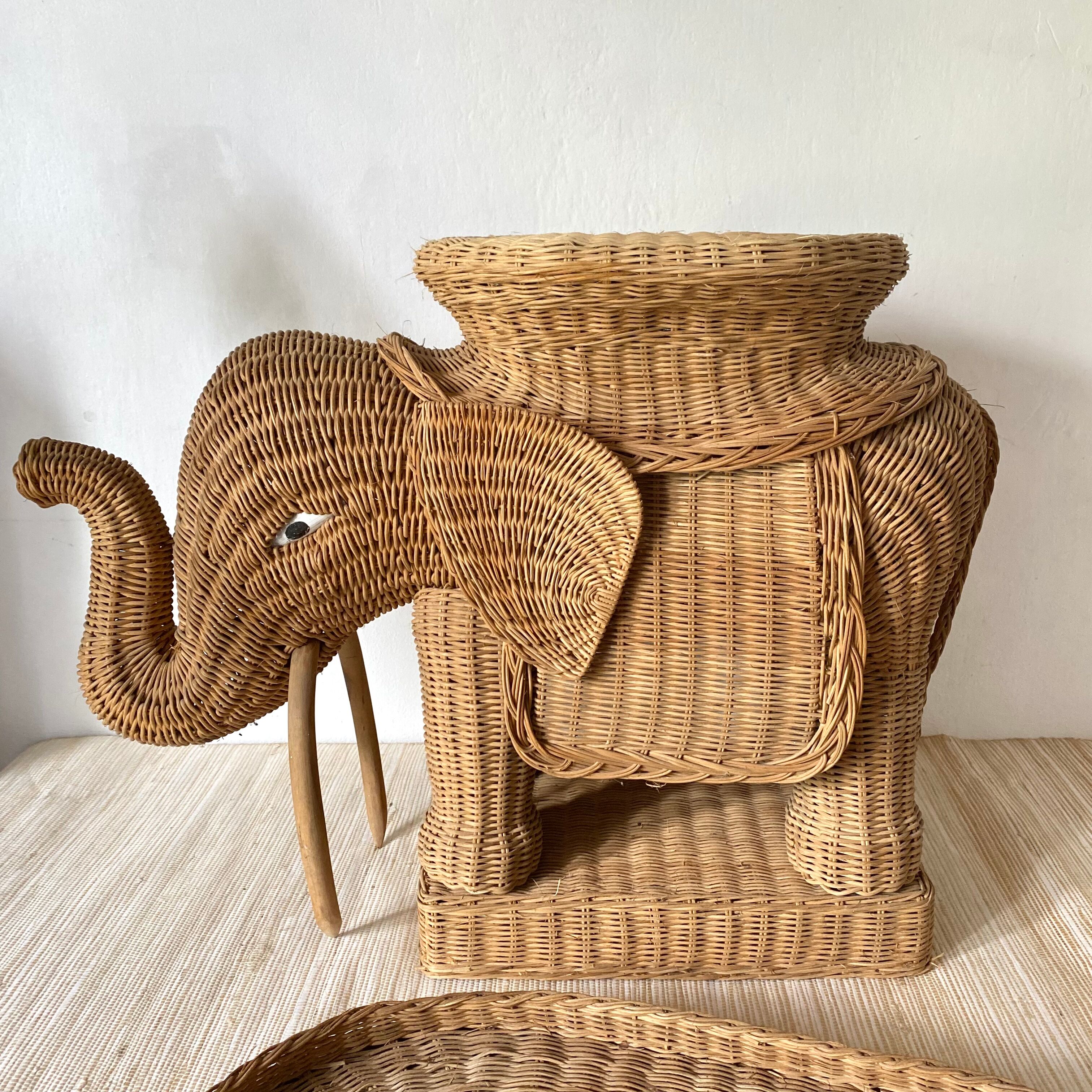 Vintage elephant rattan table