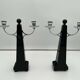 Art Deco Candlesticks in Black Lacquer, Oak & Nickel, Netherlands, 1930s, Set of 2