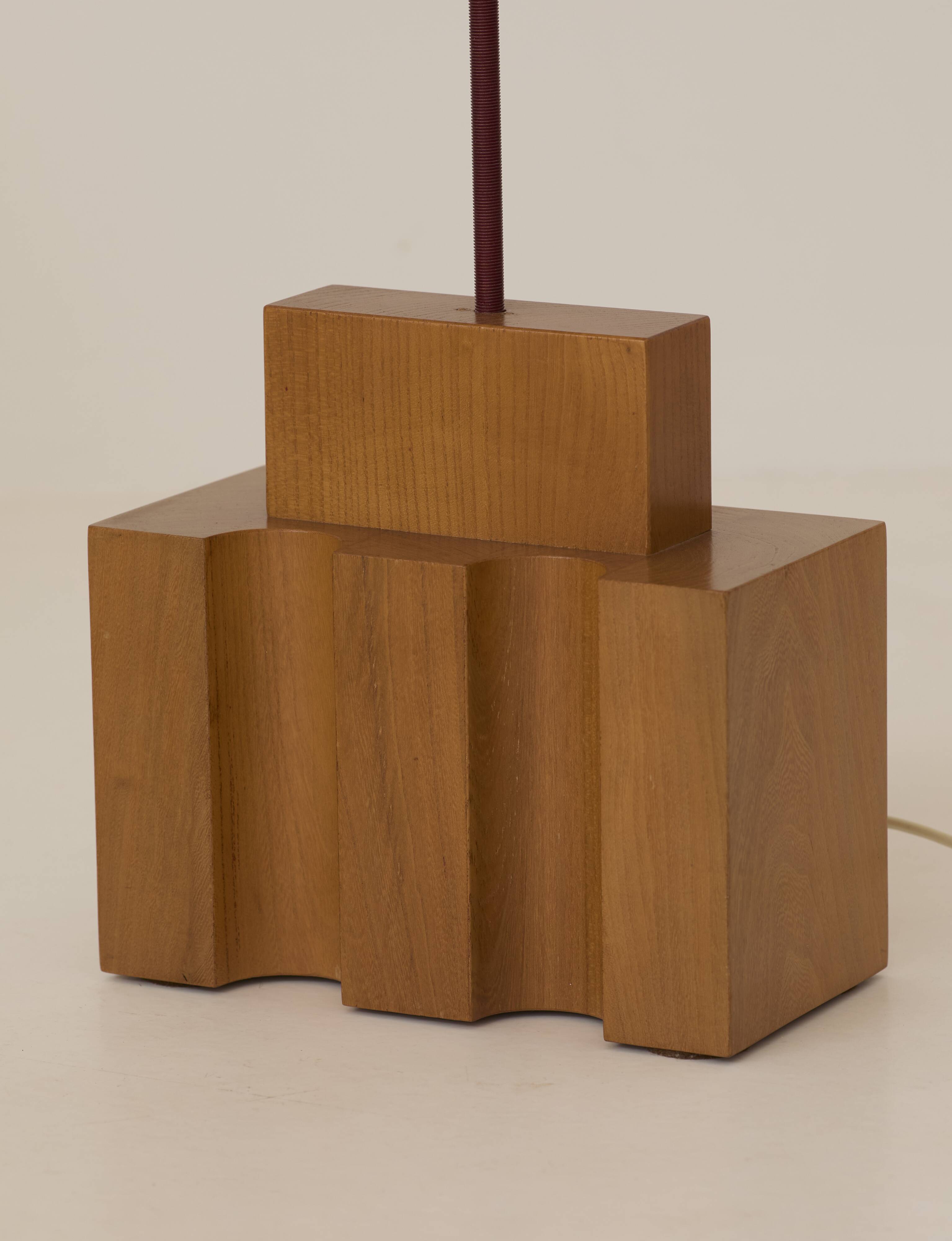 Maison Regain lamp in solid elm and its original lampshade Circa 1980
