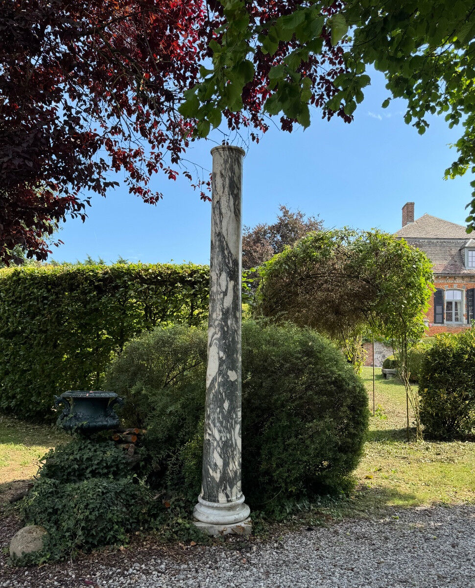 Pair of large green and white cipollino marble columns, 294cm high, Italy circa 1880