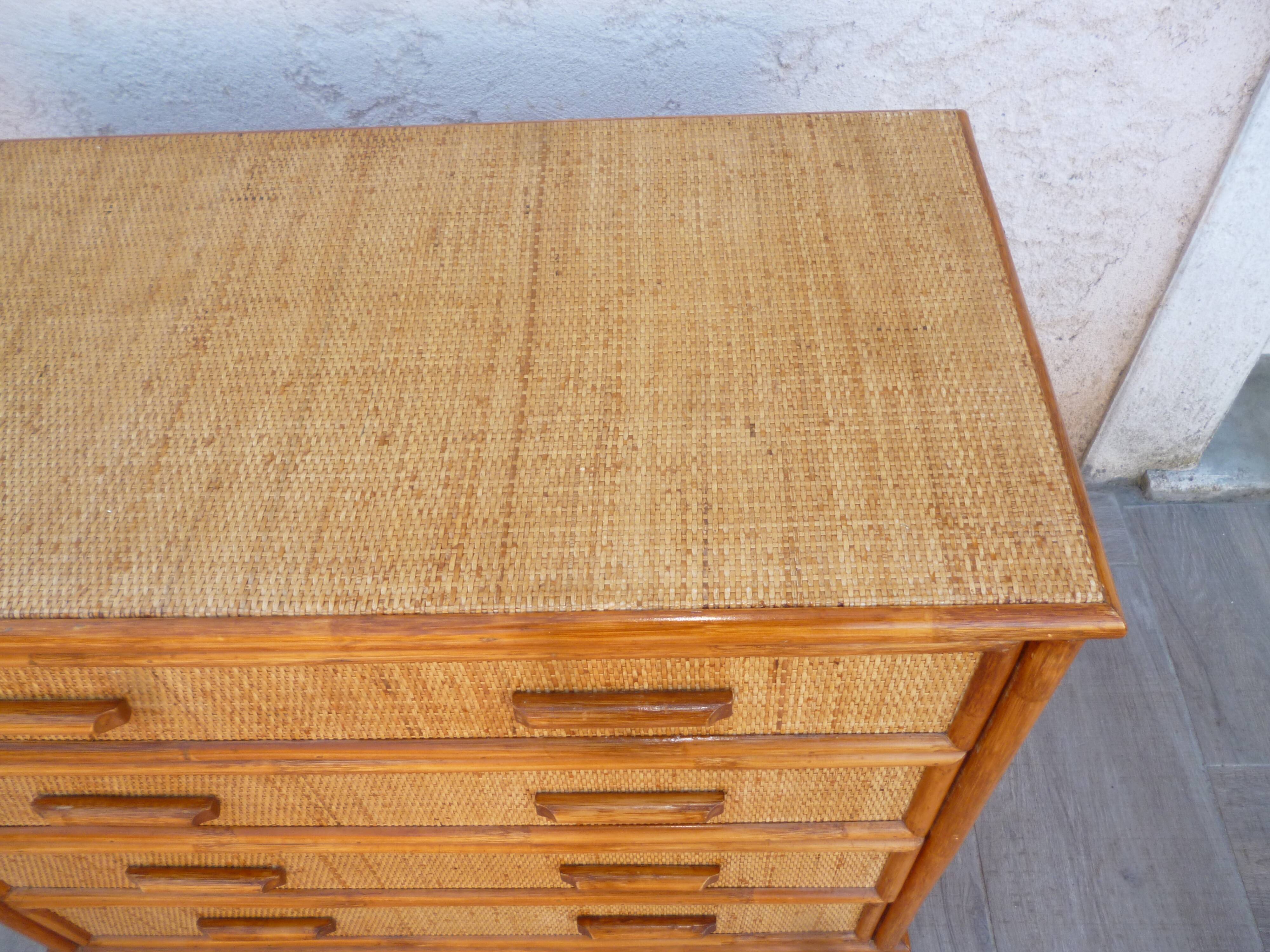 Vintage rattan bamboo chest of drawers