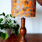 Art Deco wooden lamp and leafy lampshade