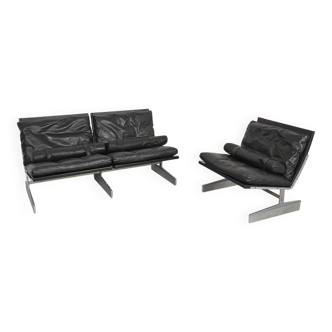 Fabricius & Kastholm Bo-Ex Set BO-562 leather sofa and BO-561 armchair 1960