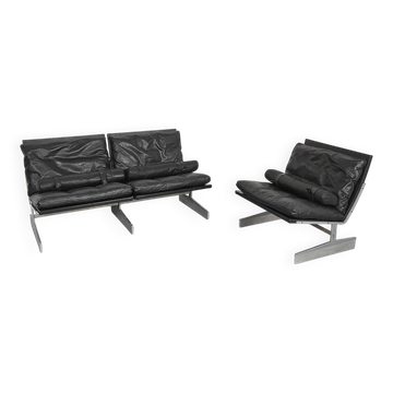 Fabricius & Kastholm Bo-Ex Set BO-562 leather sofa and BO-561 armchair 1960