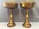 Pair of Large Cassolette Cups on Feet Gold Metal Centerpiece