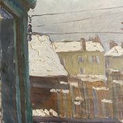 HST painting "Snowy roofs" by Marcel GAULT (1899-1989) painter from Franche-Comté