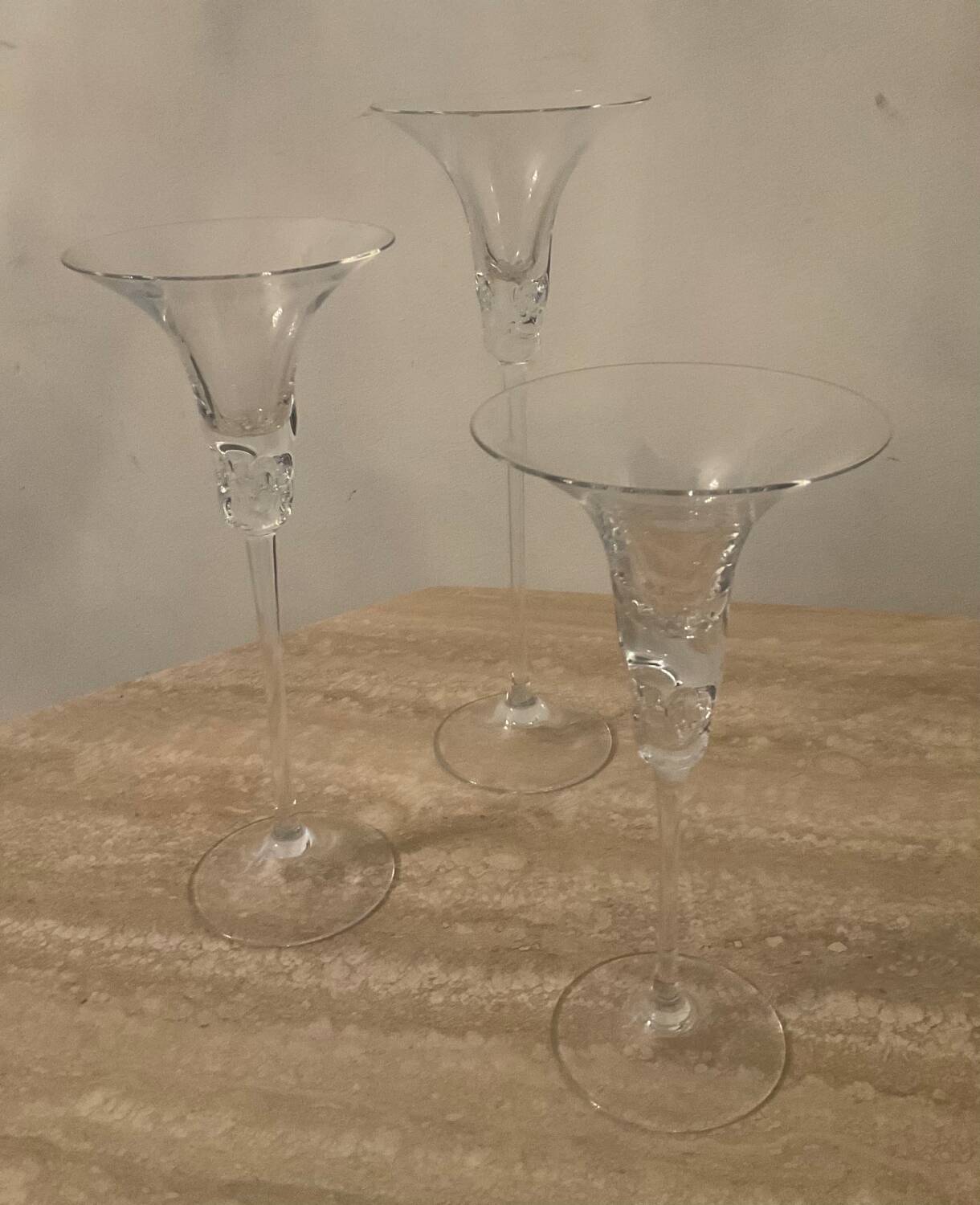 Trio of vintage glass paste candlesticks