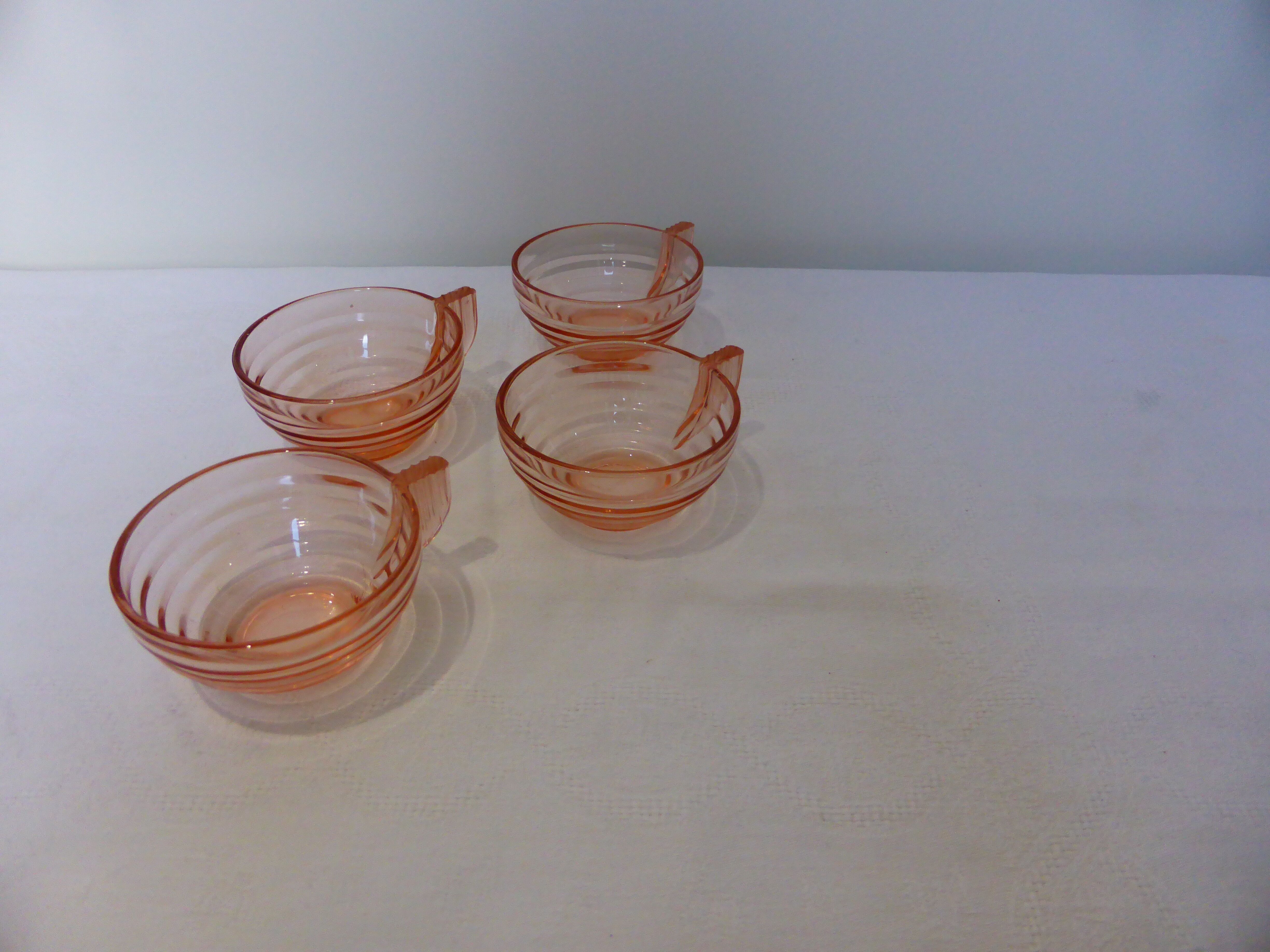 4 cups vintage Acroroc Rosaline pink glass