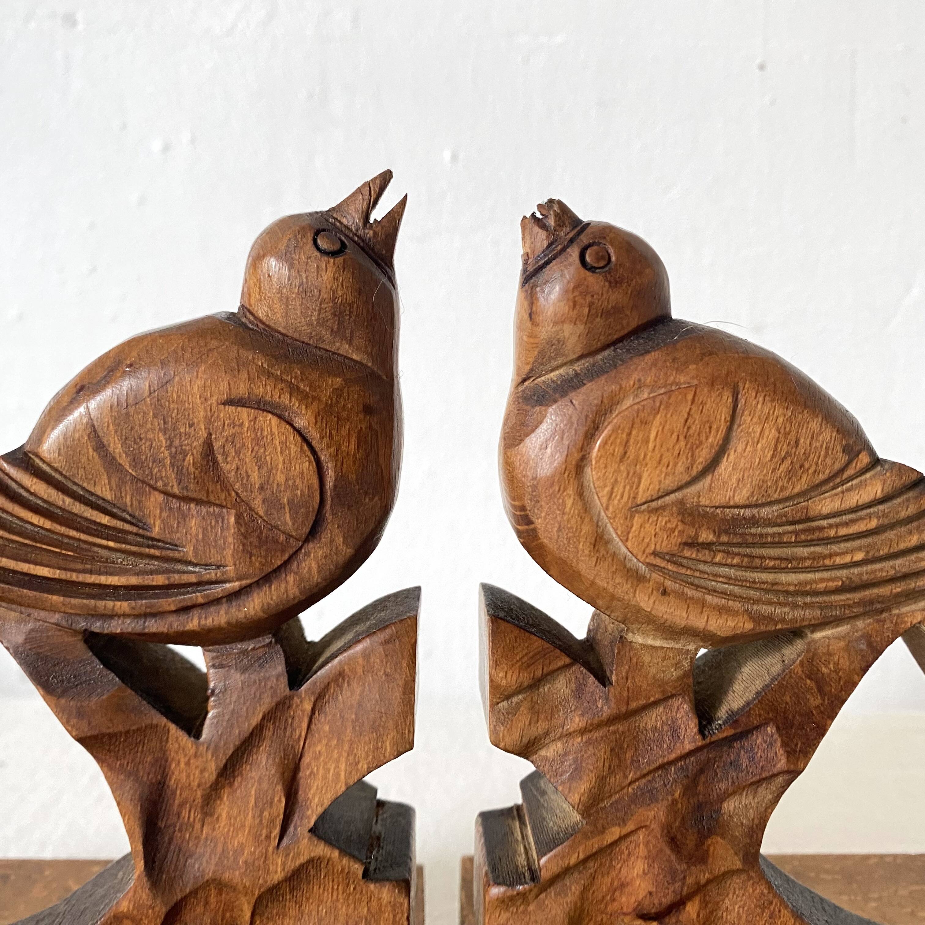 Pair of art deco wooden bookends birds