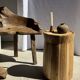Table d'appoint ou tabouret circulaire en suar H51 D35