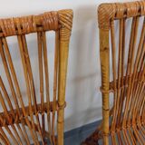 Set of 4 vintage Audoux Minet rattan chairs from the 1950s and 60s.