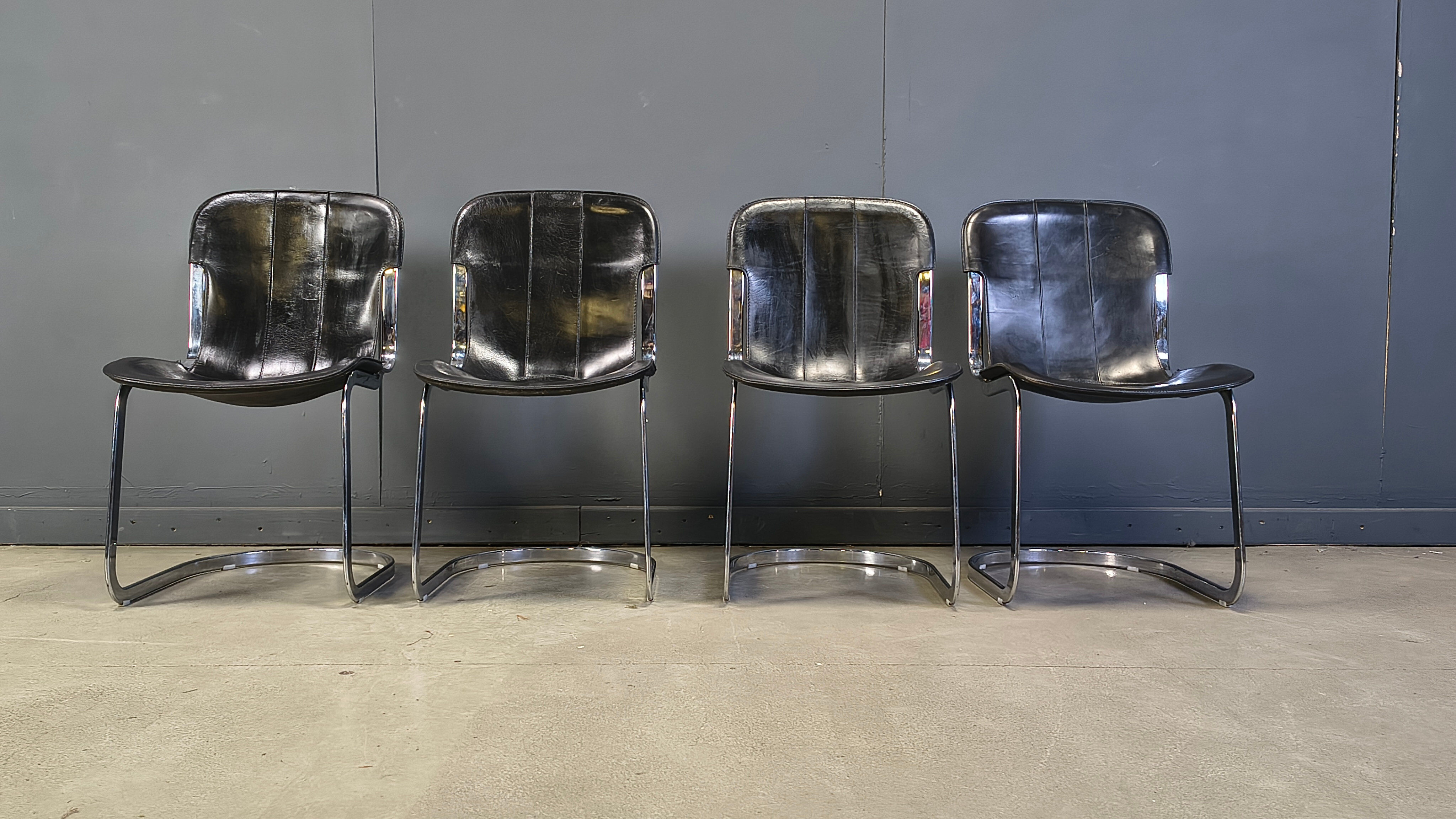 Vintage dining chairs by Willy Rizzo for Cidue set of 4, 1970s
