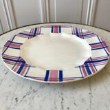 Round dish HBCM Creil & Montereau model Scots blue pink years 40-50