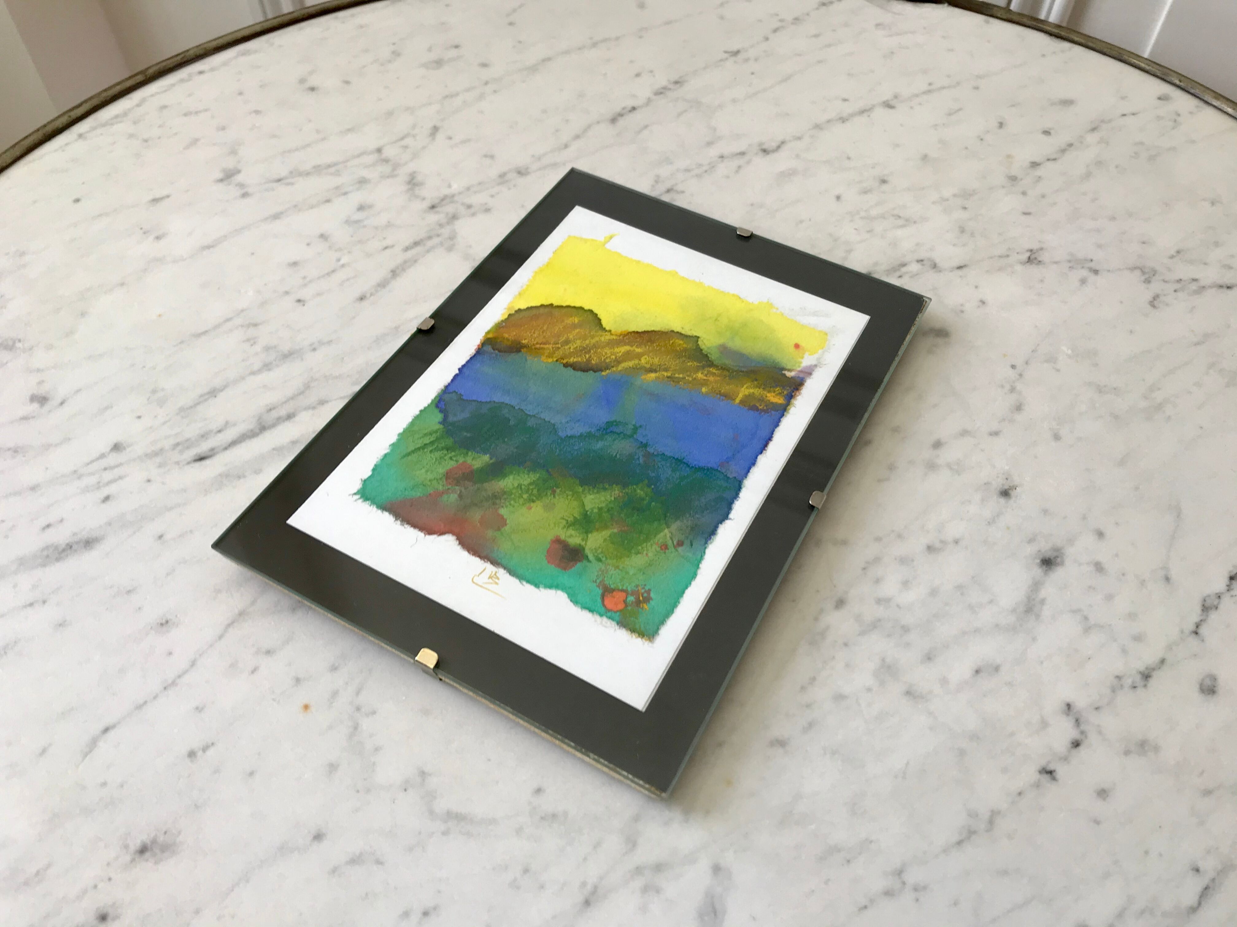 Landscape watercolor signed vintage coaster