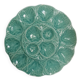 Plat à huître en barbotine turquoise Gien France