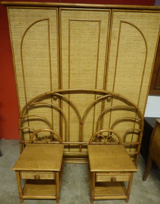 Headboard in rattan and bamboo beige color -Excellent condition
