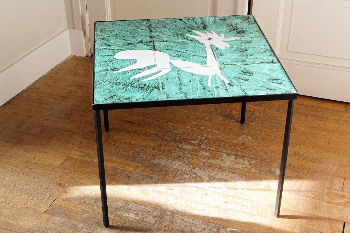 Vintage ceramic coffee table; rooster motif